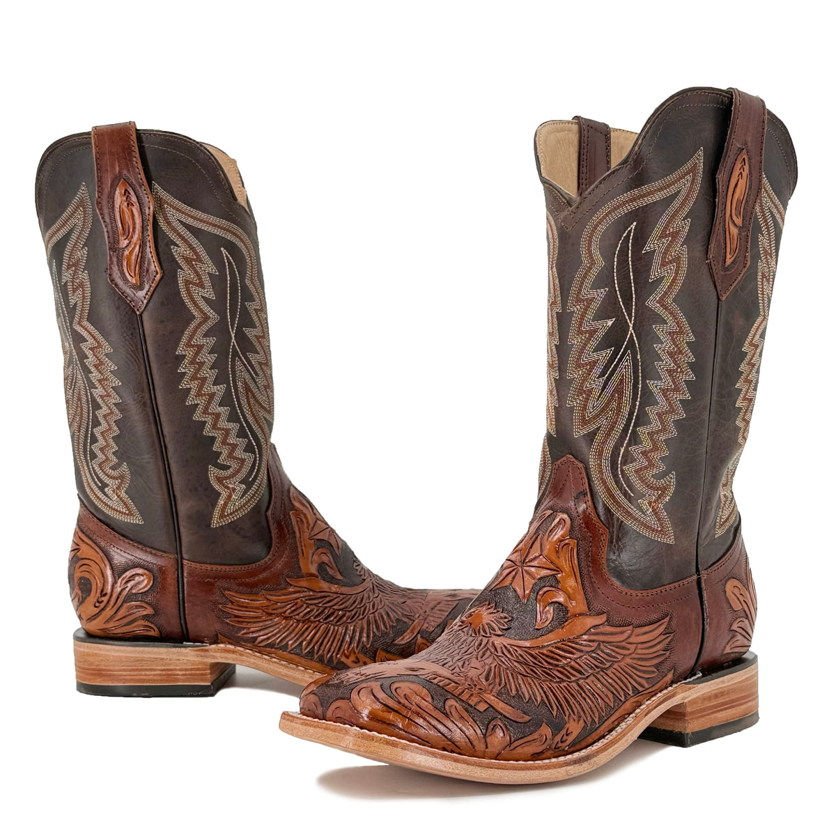 Men's Bulldog Hand Tooled Boots - Wrath of the Eagle Bitone