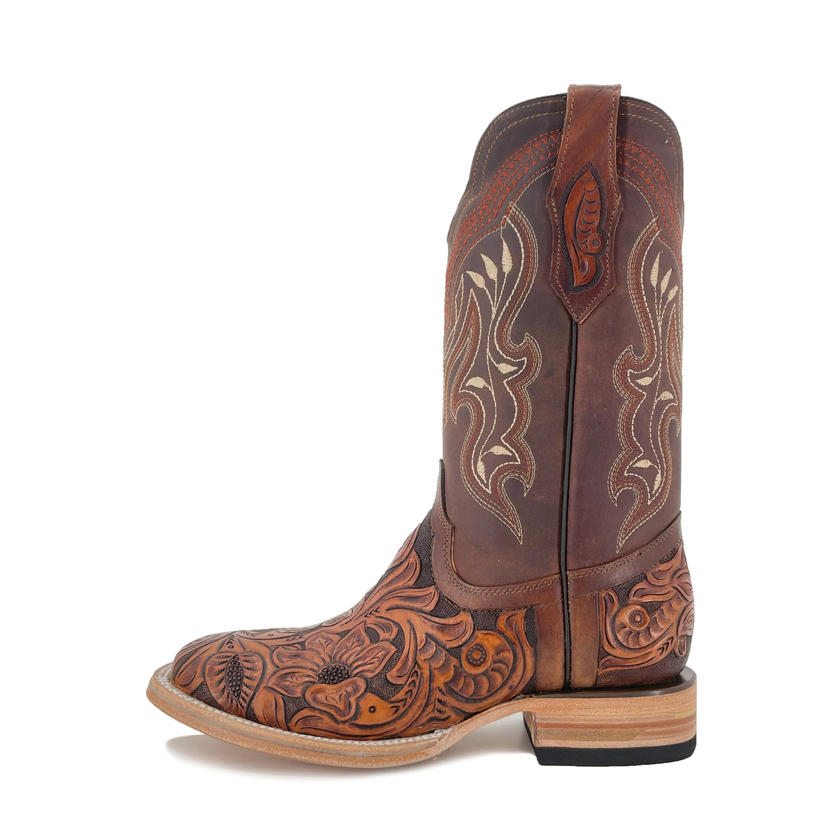 Men's Bulldog Hand Tooled Boots- Brown Bitone – Roman Boots TX RB