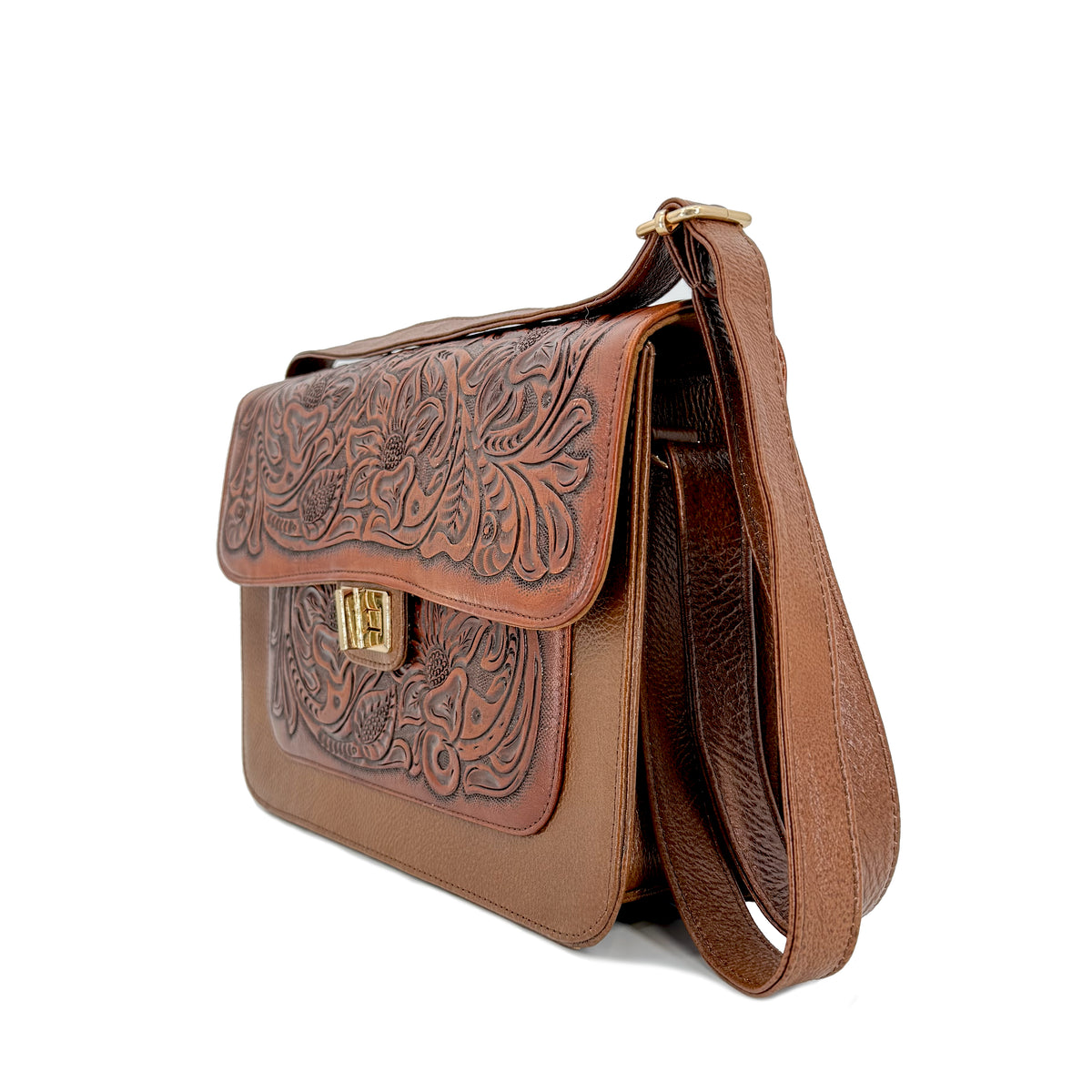 Handtooled Leather Crossbody Bag - Floral Cognac – Roman Boots TX RB