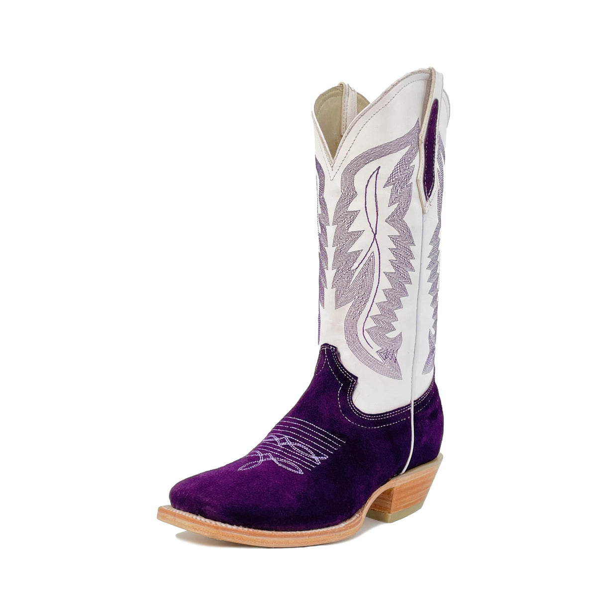 Women's Purple Rough Out Leather Square Toe Boots 6