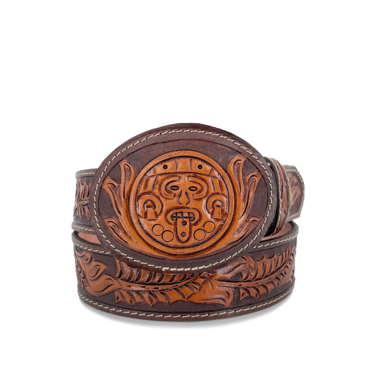 Men's Hand Tooled Belt - Aztec Calendar Bitone – Roman Boots TX RB