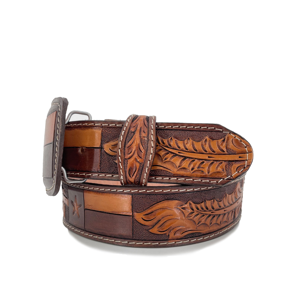 Men's Hand Tooled Belt - Texas Flag Bitone – Roman Boots TX RB