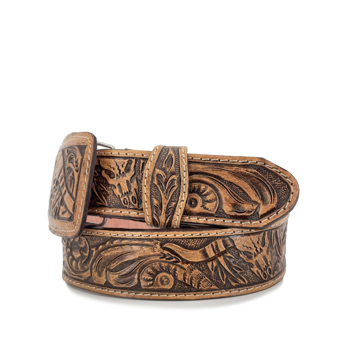 Men's Hand Tooled Belt - Long Horn Rustic – Roman Boots TX RB