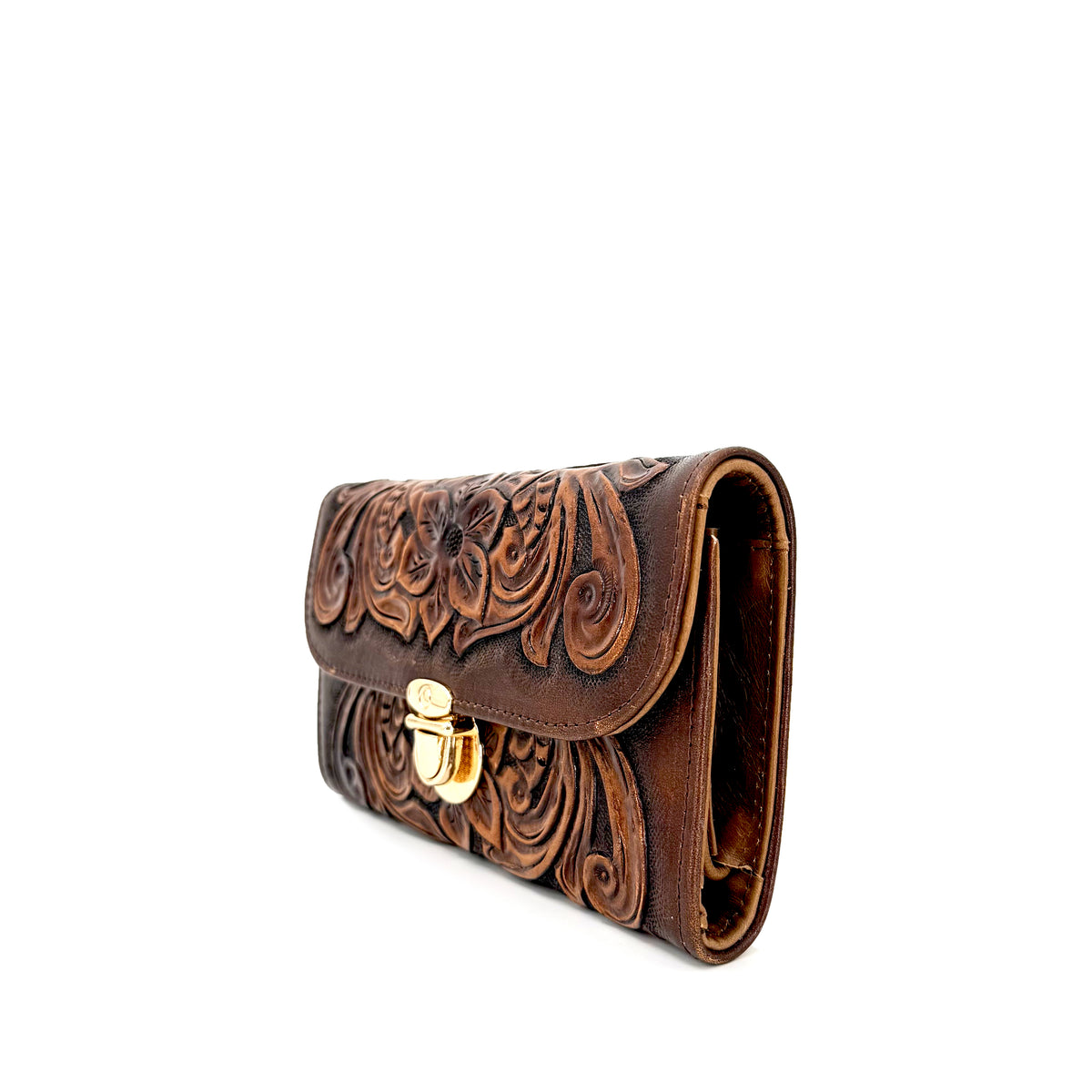 Hand-tooled Leather Wallet Clutch - Floral Bitone – Roman Boots TX RB