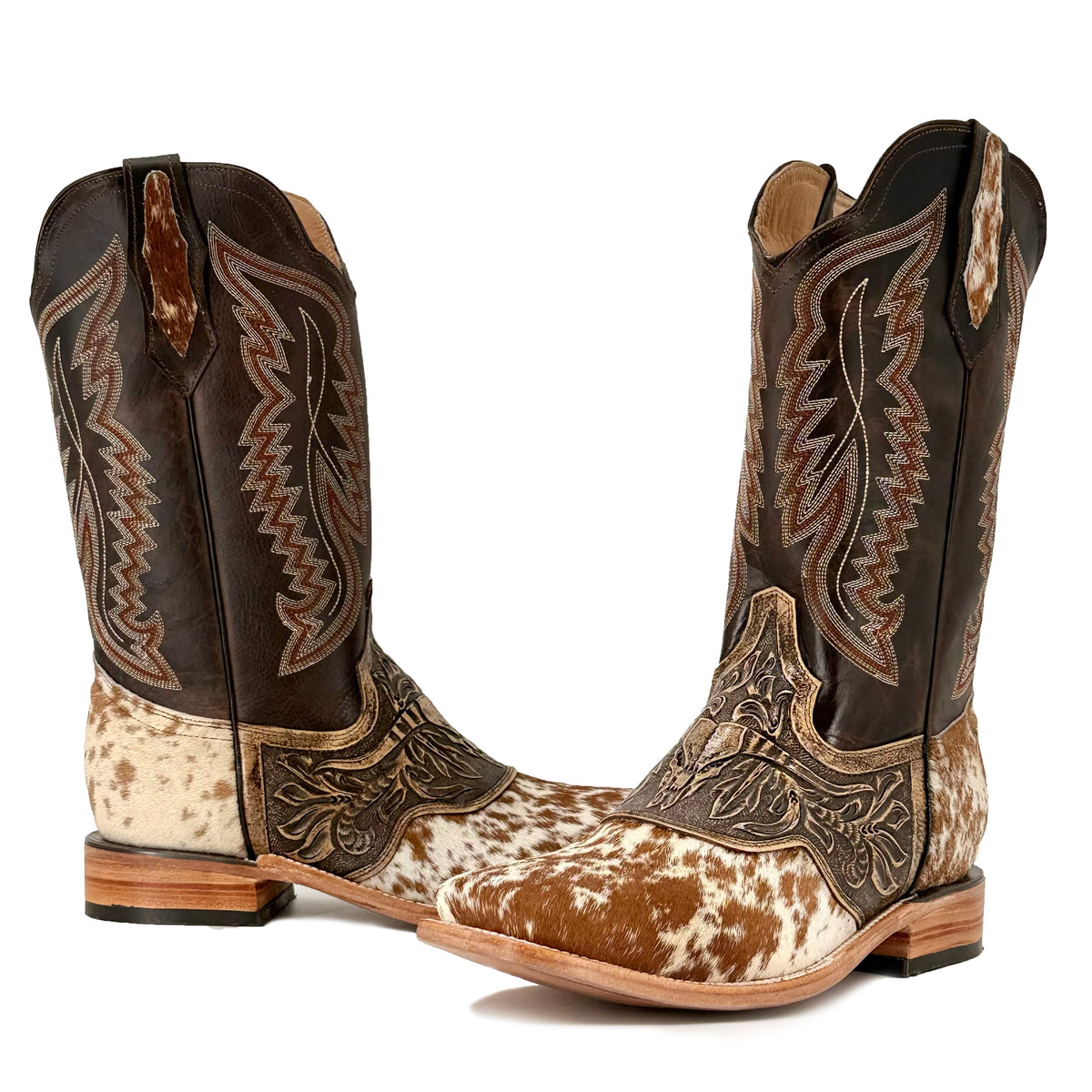 Men's Hand-Tooled Bulldog Boots Long Horn Cowhide | Roman Boots TX
