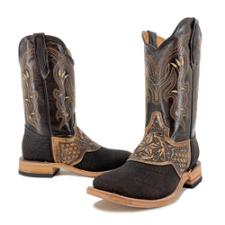 Men's Boots Hand Tooled Square Toe - Bull Neck Brown