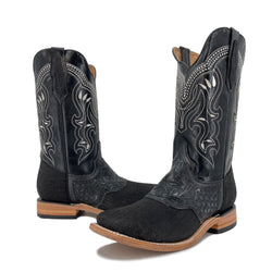 Men's Boots Hand Tooled Square Toe - Bull Neck Black