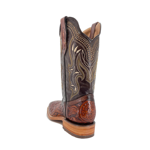 Men's Bulldog Hand Tooled Boots - Aztec Calendar Bitone – Roman