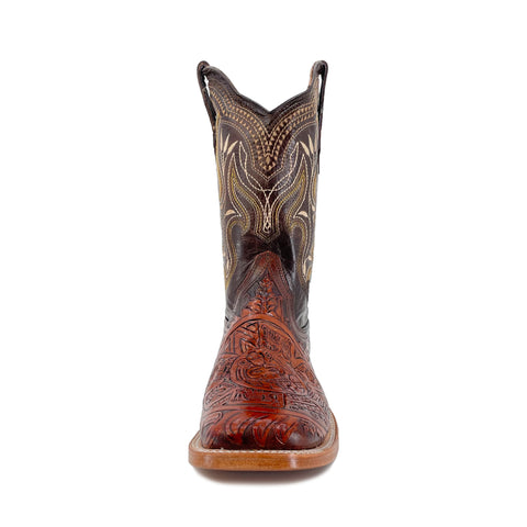 Men's Bulldog Hand Tooled Boots - Aztec Calendar Bitone – Roman