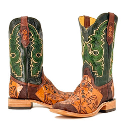 Men's Bulldog Hand Tooled Boots - Royal Flush Bitone