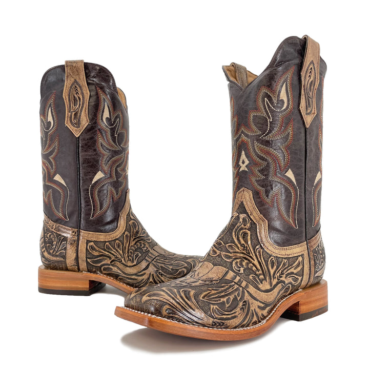 Men's Bulldog Handtooled Boots - Long Horn Rustic