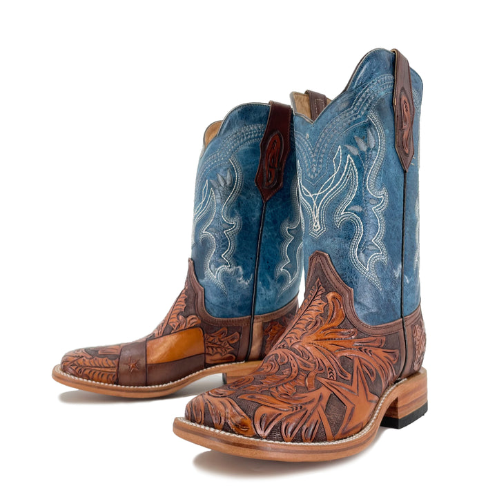 Men Bulldog Hand Tooled Boot - Lone Star w/Texas Flag