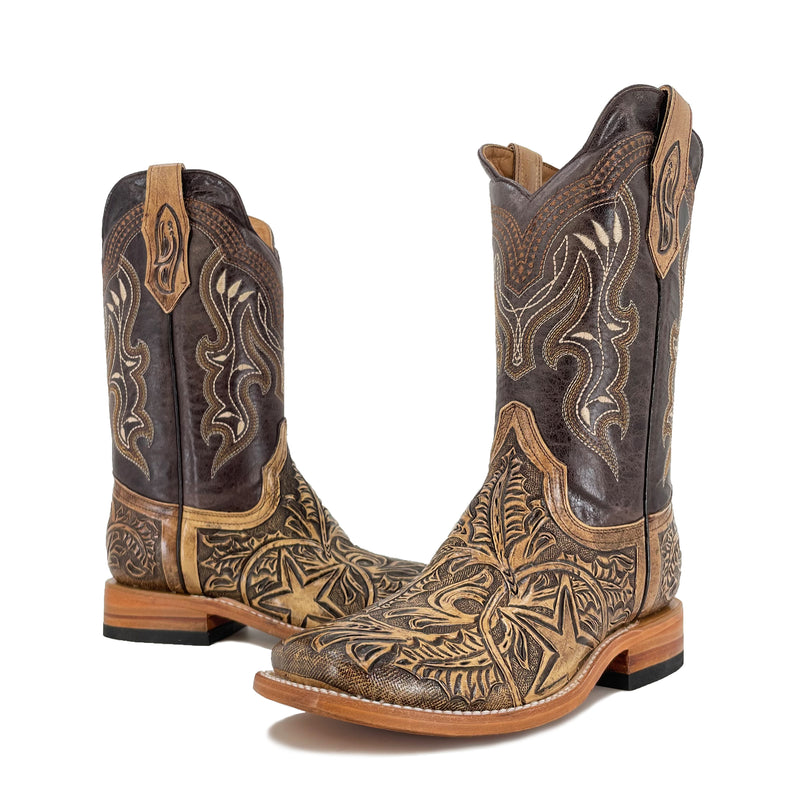 Men's Hand-Tooled Bulldog Boots Lone Star Rustic | Roman Boots TX