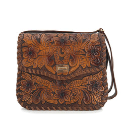 Handtooled Leather Crossbody Bag - Floral Bitone