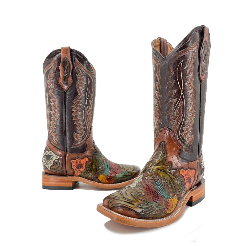 Women's Square Toe Handtooled Boots - Bitone – Roman Boots TX RB
