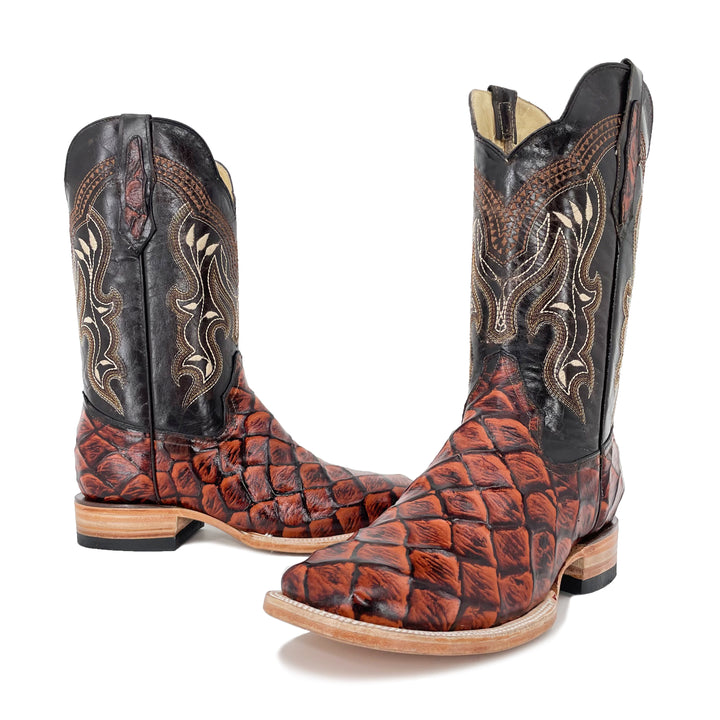 Men's Bulldog Exotic Leather Print Boots - Pirarucu Shedron