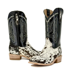 Men's Bulldog Cowhide Boots - Black & White Spotted