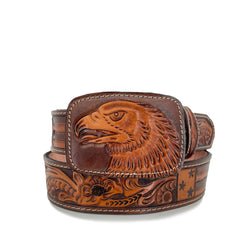 Men's Hand Tooled Belt - American Flag & Bald Eagle Bitone