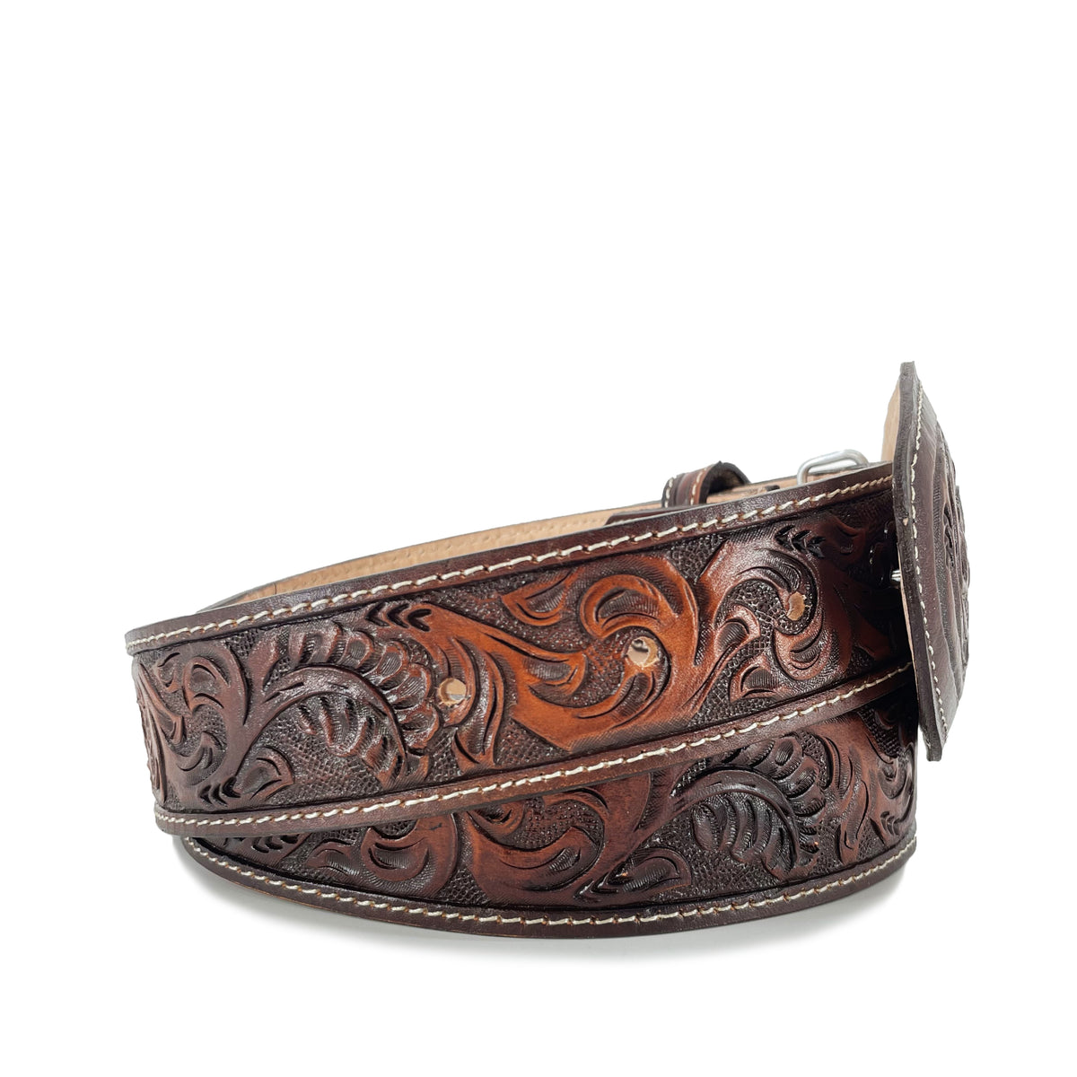 The Tooled Concho Belt- Cognac/Brass main image 1