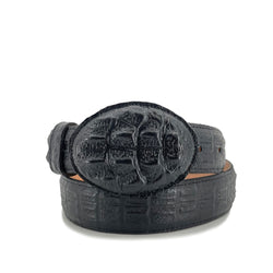 Men's  Printed Caiman Leather Belt - Black