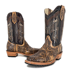 Men's Rodeo Handtooled Boots - Lone Star Rustic Brown
