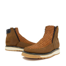 Men’s Western Woven Shoes- Cognac With Double Zipper