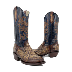 Abolengo Floral Print Tooled Cowgirl Boots
